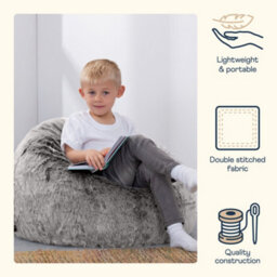 icon Kids Classic Faux Fur Bean Bag Chair Arctic Wolf Grey Bean Bags For Children - thumbnail 4