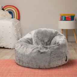 icon Kids Classic Faux Fur Bean Bag Chair Arctic Wolf Grey Bean Bags For Children - thumbnail 3