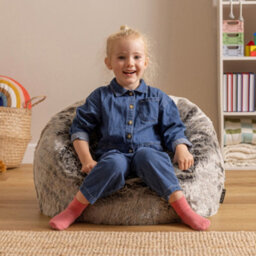 icon Kids Classic Faux Fur Bean Bag Chair Arctic Wolf Grey Bean Bags For Children - thumbnail 2