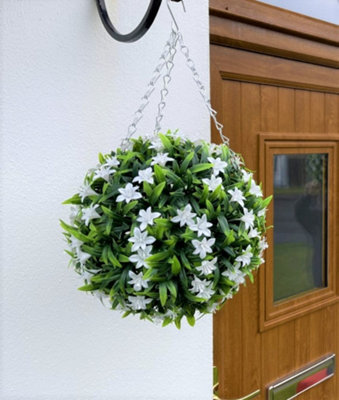 Best Artificial 28Cm White Lily Hanging Basket Flower Topiary Ball - Suitable For Outdoor Use - Weather & Fade Resistant - image 1