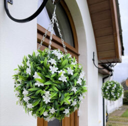 Best Artificial 28Cm White Lily Hanging Basket Flower Topiary Ball - Suitable For Outdoor Use - Weather & Fade Resistant - thumbnail 3