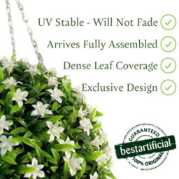 Best Artificial 28Cm White Lily Hanging Basket Flower Topiary Ball - Suitable For Outdoor Use - Weather & Fade Resistant - thumbnail 4