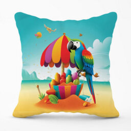 Warren Reed Designer Parrot On A Beach Holiday Outdoor Cushion 45Cm X 45Cm - thumbnail 1
