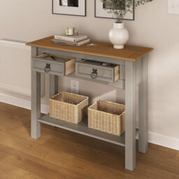 Mews Corona Console Table Grey 2 Drawer Hall Mexican Solid Pine - thumbnail 2