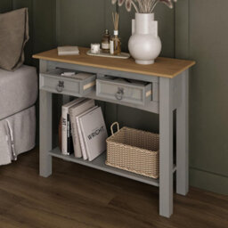 Mews Corona Console Table Grey 2 Drawer Hall Mexican Solid Pine - thumbnail 3