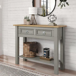 Mews Corona Console Table Grey 2 Drawer Hall Mexican Solid Pine - thumbnail 4