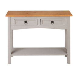 Mews Corona Console Table Grey 2 Drawer Hall Mexican Solid Pine