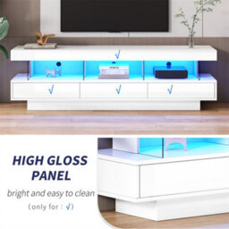 Abrihome Tv Stand Cabinet High Gloss With Led Lights 160Cm, 3 Drawers, 3 Open Storage Space, For Living Room Home - thumbnail 2
