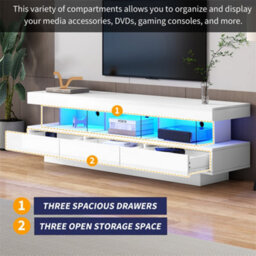 Abrihome Tv Stand Cabinet High Gloss With Led Lights 160Cm, 3 Drawers, 3 Open Storage Space, For Living Room Home - thumbnail 4