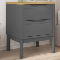 Berkfield Bedside Cabinet Floro Grey 45X39X57 Cm Solid Wood Pine - thumbnail 1