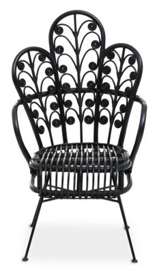 Orsina Black Natural Rattan Scalloped Back Chair, High Back Rattan Lounge Chair, Outdoor Rattan Chair For Garden - image 1