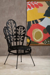 Orsina Black Natural Rattan Scalloped Back Chair, High Back Rattan Lounge Chair, Outdoor Rattan Chair For Garden - thumbnail 5