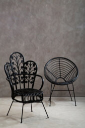 Orsina Black Natural Rattan Scalloped Back Chair, High Back Rattan Lounge Chair, Outdoor Rattan Chair For Garden - thumbnail 2