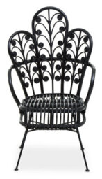 Orsina Black Natural Rattan Scalloped Back Chair, High Back Rattan Lounge Chair, Outdoor Rattan Chair For Garden - thumbnail 1