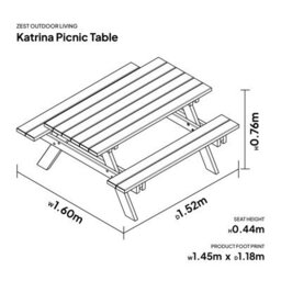 Katrina Picnic Table Set Wooden 6 Seater By Zest Outdoor Living - thumbnail 4
