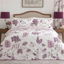Dreams & Drapes Samira Large Floral Print Plum Quited Bedspread - thumbnail 1