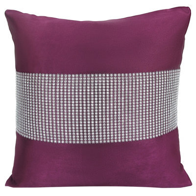 Velosso Diamonte Detail Embellished Cushion, Luxury Sofa Cushion Slip With Decorative Zip Closure - Plum