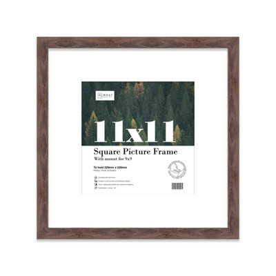 "11X11"" Walnut Picture Frame - 11X11"" Square Frame With 9X9"" Mount For 11X11""/9X9"" Pictures Moderrn Style Thin Edge, 1 Pack" - image 1