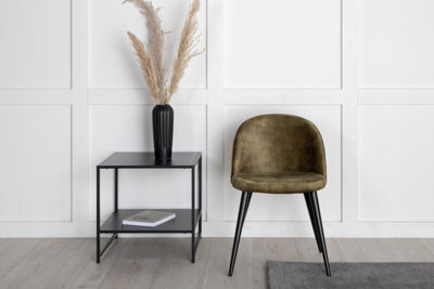 Set Of 2 Green Velvet Dining Chairs With Black Metal Legs , Dusty Green Velvet 2 Pack - image 1