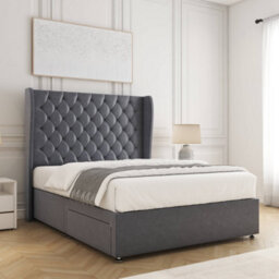 Bsspoke Amelia Divan Bed Set Steel Plush Velvet With 54Inch Wingedback Panel Headboard No Drawers No Mattress In All Sizes - thumbnail 2