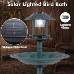 Costway Garden Solar Lighted Bird Bath Pedestal Bird Feeder W/ Flower Planter Base - thumbnail 5