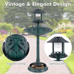 Costway Garden Solar Lighted Bird Bath Pedestal Bird Feeder W/ Flower Planter Base - thumbnail 8