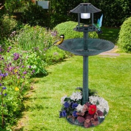 Costway Garden Solar Lighted Bird Bath Pedestal Bird Feeder W/ Flower Planter Base - thumbnail 9