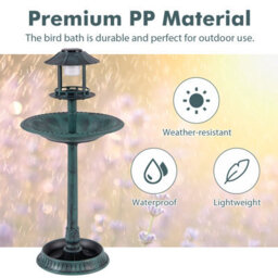 Costway Garden Solar Lighted Bird Bath Pedestal Bird Feeder W/ Flower Planter Base - thumbnail 7