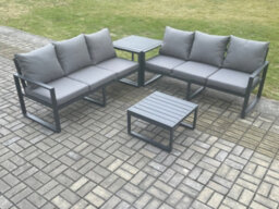 Fimous Aluminium 4 Pieces Garden Furniture Sofa Set With Cushions 6 Seater Outdoor Patio Set With Coffee Table Side Table - thumbnail 2