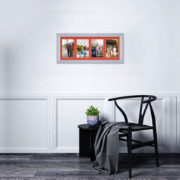 AK Frames 50X20Cm Silver Classic Multi Photo Frame With Poppy Red Mount - Holds 4 Apertures (4X) 6X4 Photos - thumbnail 3
