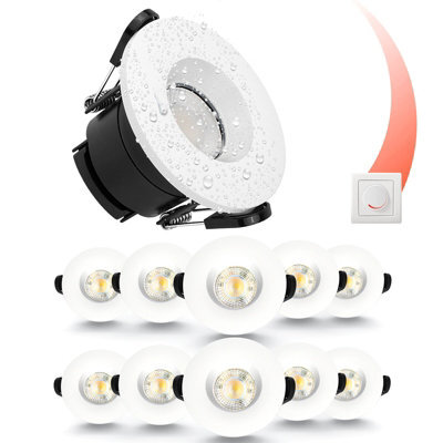 Paul Russells Led Fire Rated Downlights, White Bezel, 6W 550 Lumens, Ip65, Cct3 3000K Warm-4000K Cool-6500K Day Light, Pack Of 10 - image 1