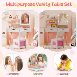 Gainoom Kids White Vanity Set Pretend Play Dressing Table Set W/ 3-Color Lighting Modes - thumbnail 8