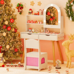 Gainoom Kids White Vanity Set Pretend Play Dressing Table Set W/ 3-Color Lighting Modes - thumbnail 1