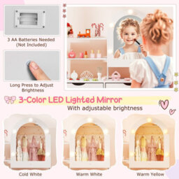Gainoom Kids White Vanity Set Pretend Play Dressing Table Set W/ 3-Color Lighting Modes - thumbnail 7