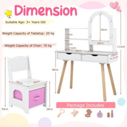 Gainoom Kids White Vanity Set Pretend Play Dressing Table Set W/ 3-Color Lighting Modes - thumbnail 2