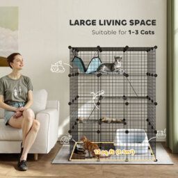 Pawhut Diy 4 Tier Cat Cage Indoor With Hammock, Ramps, Doors, For 1-3 Cats - thumbnail 4