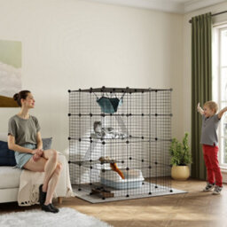 Pawhut Diy 4 Tier Cat Cage Indoor With Hammock, Ramps, Doors, For 1-3 Cats - thumbnail 1