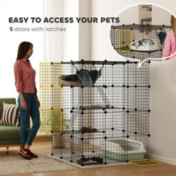 Pawhut Diy 4 Tier Cat Cage Indoor With Hammock, Ramps, Doors, For 1-3 Cats - thumbnail 6