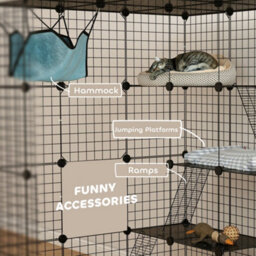 Pawhut Diy 4 Tier Cat Cage Indoor With Hammock, Ramps, Doors, For 1-3 Cats - thumbnail 7
