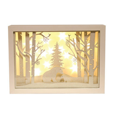 Christmas Decoration - Led Light Up Musical Window Scene With Bears In Woodland - image 1