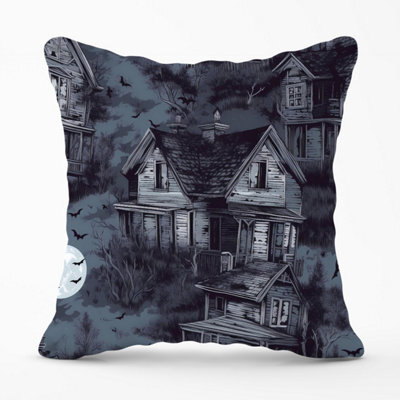 Warren Reed Designer Spooky Shadowy Haunted House Outdoor Cushion 45Cm X 45Cm - image 1