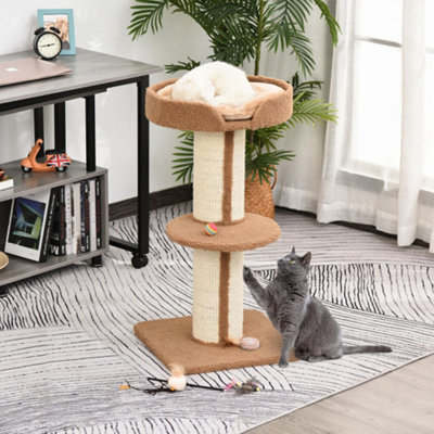 Pawhut 91Cm Scratching Posts Cat Tree Activity Centre For Indoor Cats Brown - image 1