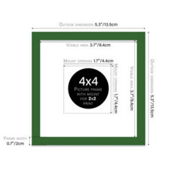 "4X4"" Green Picture Frame - 4X4"" Square Frame With 2X2"" Mount For 4X4""/2X2"" Pictures Art Deco Style Wall Art, 1 Pack" - thumbnail 2