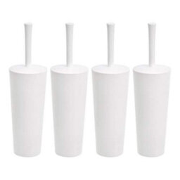 Basics Toilet Bowl Brushes And Holder Set With No-Slip Grip Heavy Duty Bristles, Pack Of 4, White