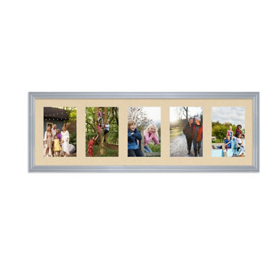 AK Frames 26X8 Silver Classic Multi Photo Frame With Ivory Mount - Holds 5 Apertures (5X) 6X4 Photos - image 1