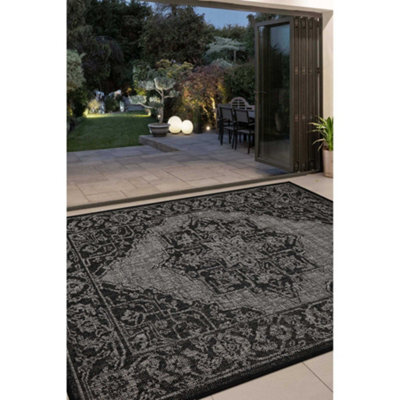 Melrose County Sisal Inspired Traditional Medallion Black Non-Slip Area Rug 060/110Cm - image 1