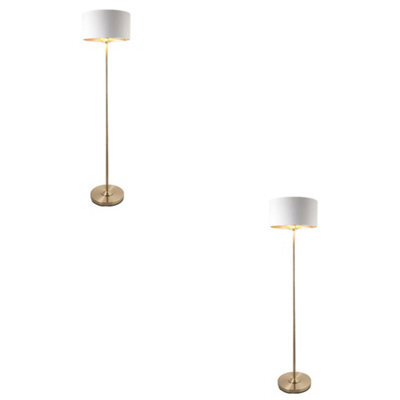 Loops Sophisticated 2 Pack 1500mm Tall Floor Lamps In Antique Brass And Vintage White Fabric - image 1