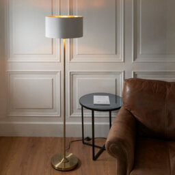 Loops Sophisticated 2 Pack 1500mm Tall Floor Lamps In Antique Brass And Vintage White Fabric - thumbnail 2