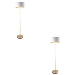 Loops Sophisticated 2 Pack 1500mm Tall Floor Lamps In Antique Brass And Vintage White Fabric