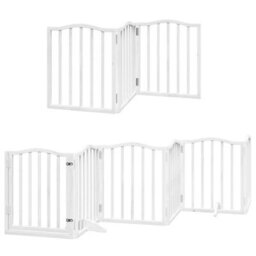 Walplus White Dog Gate With Door Foldable 9 Panels 450 Cm Poplar Wood - thumbnail 3